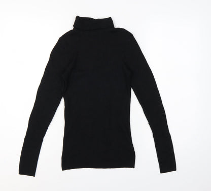 Hobbs Women Black M Merino Wool Ribbed Roll Neck Pullover Jumper