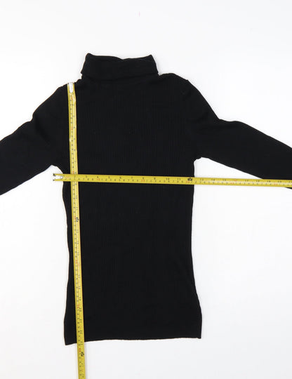 Hobbs Women Black M Merino Wool Ribbed Roll Neck Pullover Jumper