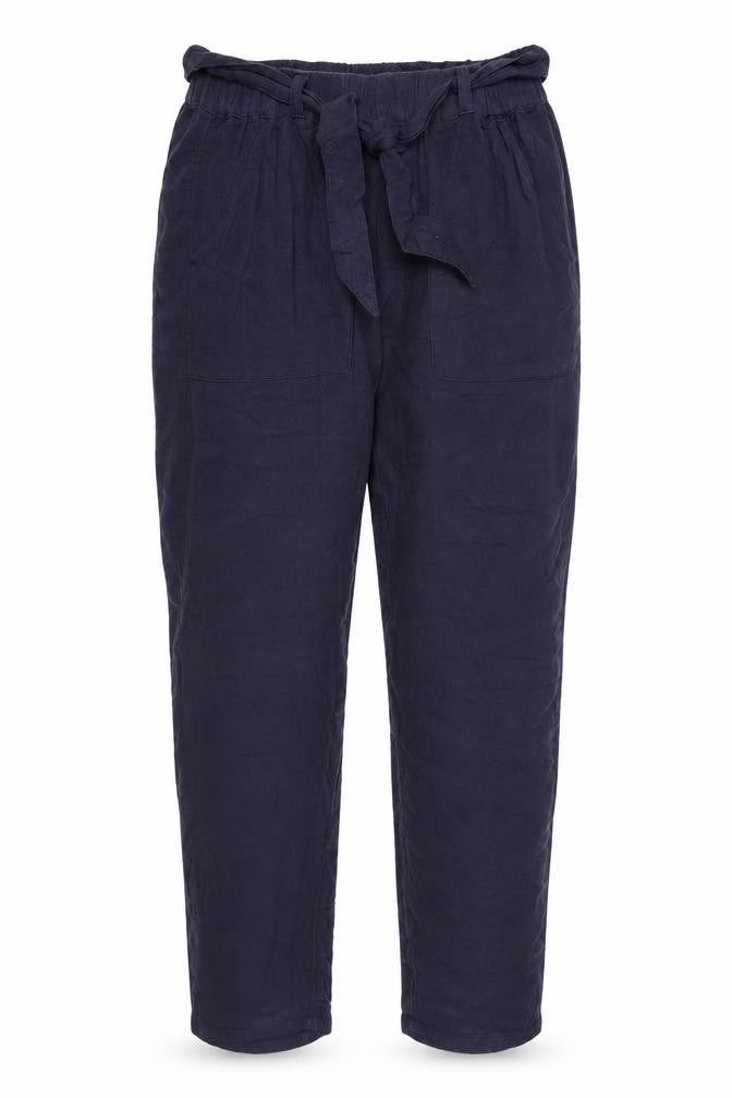 Marks & Spencer Women Navy UK 8 Paperbag Tapered Linen Blend Trousers
