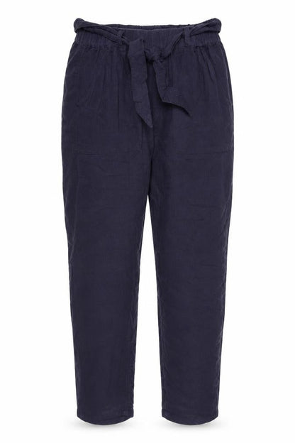 Marks & Spencer Women Navy UK 8 Paperbag Tapered Linen Blend Trousers