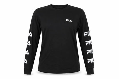 Front view of Fila Women’s Black, size UK 10, Long Sleeve Logo T-Shirt Cotton