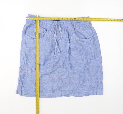 M&S Women Blue UK 14 Linen Lyocell Drawstring Knee Length Skirt