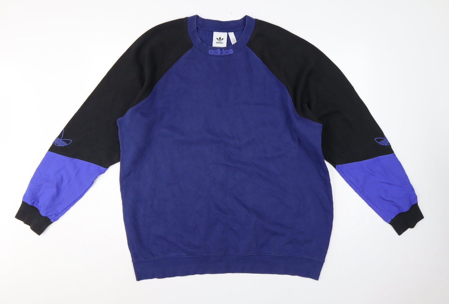 Adidas Originals Men’s Blue Black Colour Block Fleece Sweatshirt XL Pullover