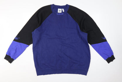 Adidas Originals Men’s Blue Black Colour Block Fleece Sweatshirt XL Pullover