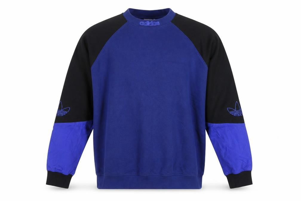 Adidas Originals Men’s Blue Black Colour Block Fleece Sweatshirt XL Pullover