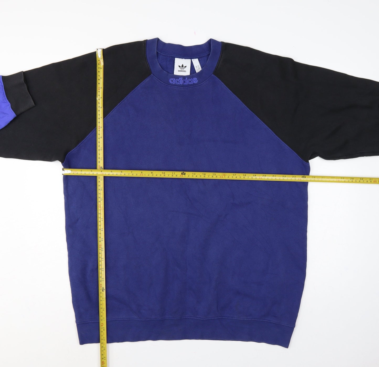 Adidas Originals Men’s Blue Black Colour Block Fleece Sweatshirt XL Pullover