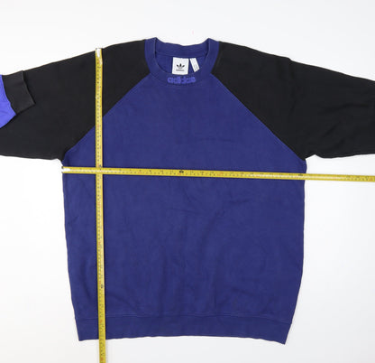 Adidas Originals Men’s Blue Black Colour Block Fleece Sweatshirt XL Pullover