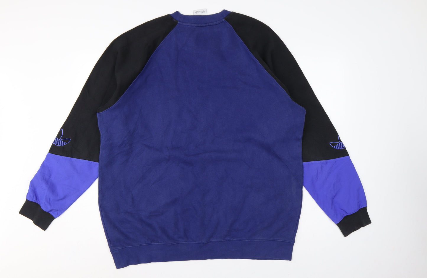 Adidas Originals Men’s Blue Black Colour Block Fleece Sweatshirt XL Pullover