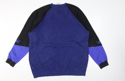 Adidas Originals Men’s Blue Black Colour Block Fleece Sweatshirt XL Pullover