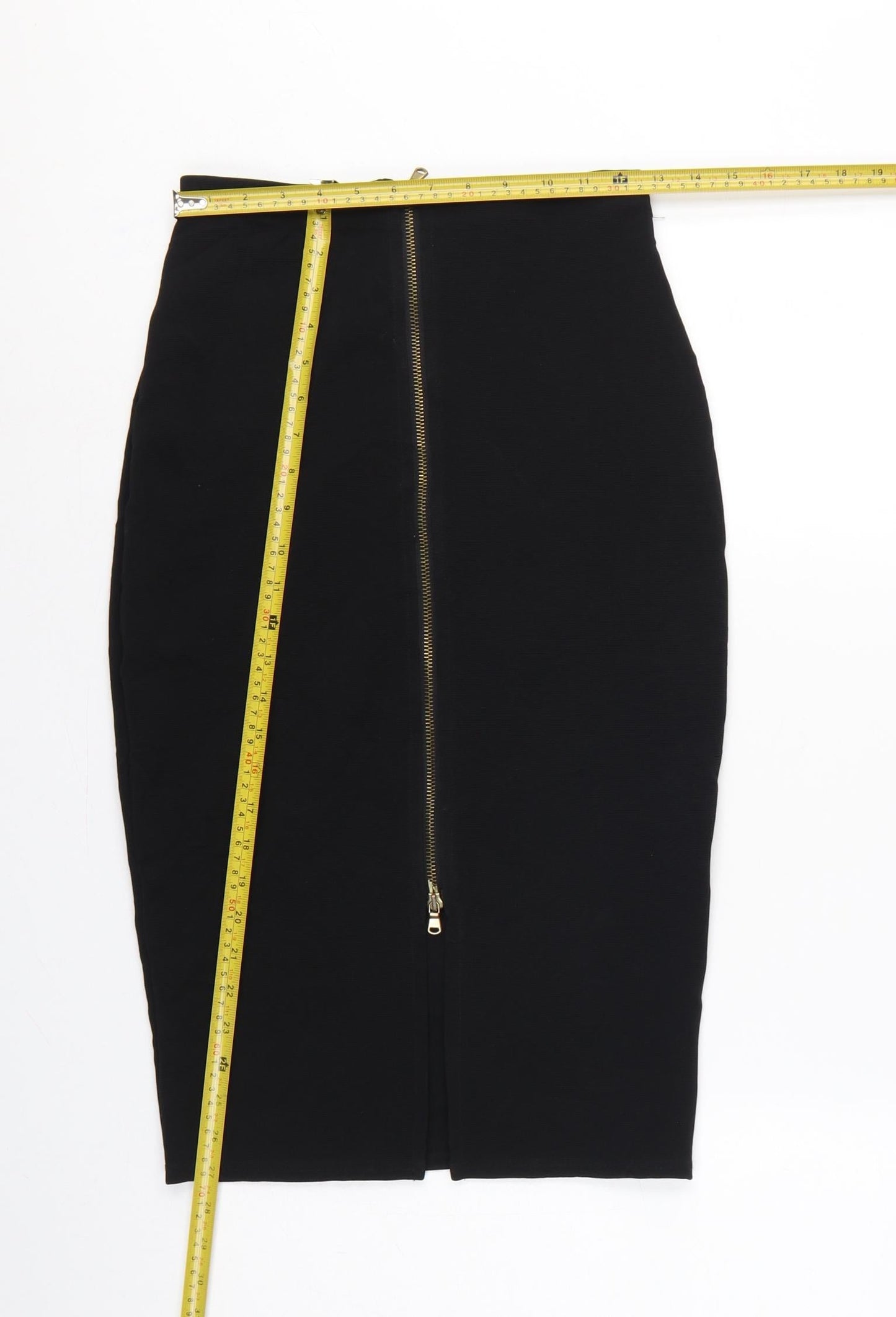 River Island Women Black UK 8 Midi Pencil Skirt Gold Zip Stretch