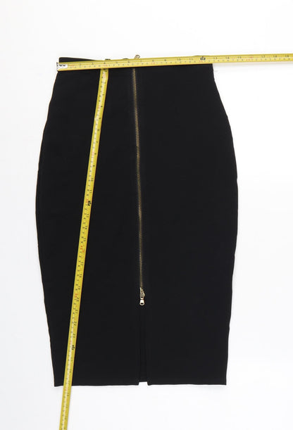 River Island Women Black UK 8 Midi Pencil Skirt Gold Zip Stretch