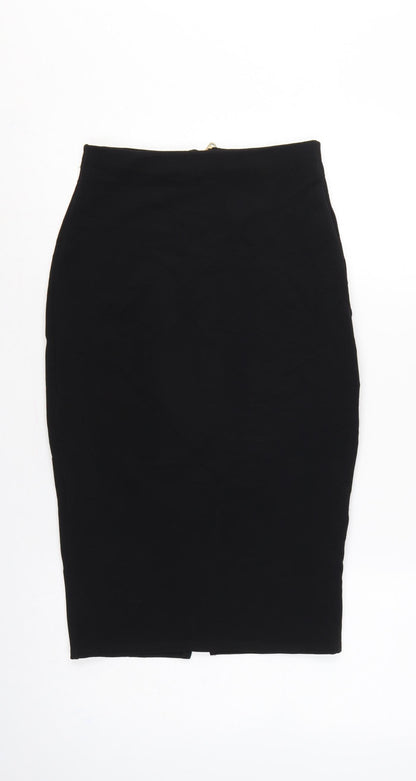 River Island Women Black UK 8 Midi Pencil Skirt Gold Zip Stretch