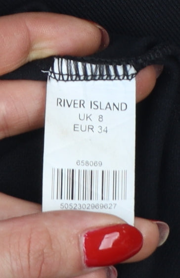 River Island Women Black UK 8 Midi Pencil Skirt Gold Zip Stretch