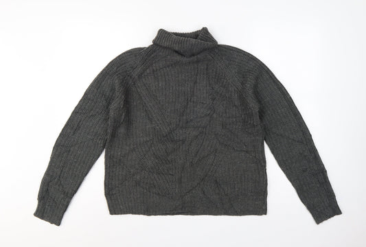 Jacqueline de Yong Women Grey S Cable Knit Roll Neck Jumper