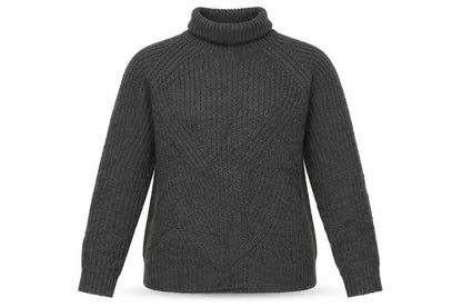 Front view of Jacqueline de Yong Women Grey S Cable Knit Roll Neck Jumper