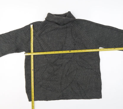 Jacqueline de Yong Women Grey S Cable Knit Roll Neck Jumper