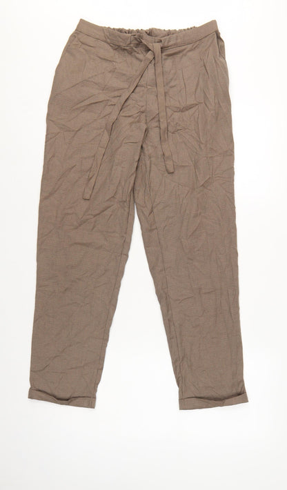 Mango Women Brown Check Paperbag Tie Waist Tapered Trousers Size M