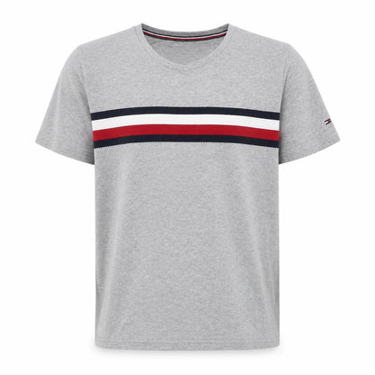 Tommy Hilfiger Men Grey L V-Neck Stripe Logo T-Shirt