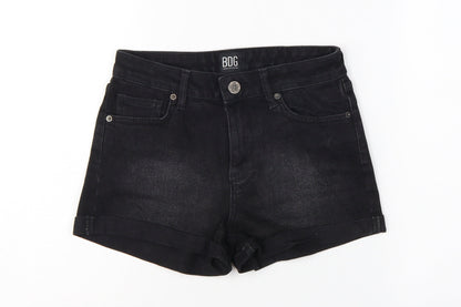 BDG Urban Outfitters Women Black UK 8 W26 High Rise Cuffed Denim Shorts