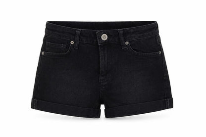 Front view of BDG Urban Outfitters Women Black UK 8 W26 High Rise Cuffed Denim Shorts