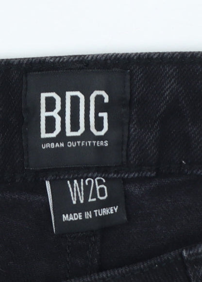 BDG Urban Outfitters Women Black UK 8 W26 High Rise Cuffed Denim Shorts