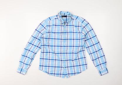 GAP Mens Blue Check Button Down Long Sleeve Cotton Shirt XS