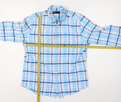 GAP Mens Blue Check Button Down Long Sleeve Cotton Shirt XS