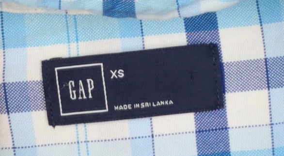 GAP Mens Blue Check Button Down Long Sleeve Cotton Shirt XS