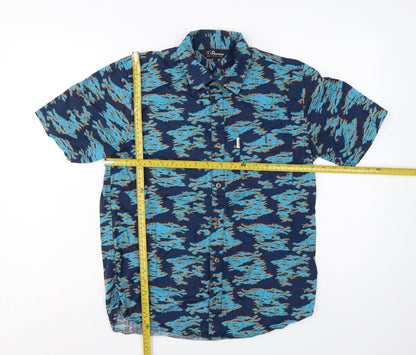 Penfield Men’s Blue Small Geometric Cotton Short Sleeve Button-Up Shirt