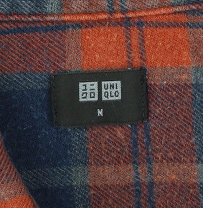 Uniqlo Men’s M Blue Orange Plaid Flannel Button-Down Shirt