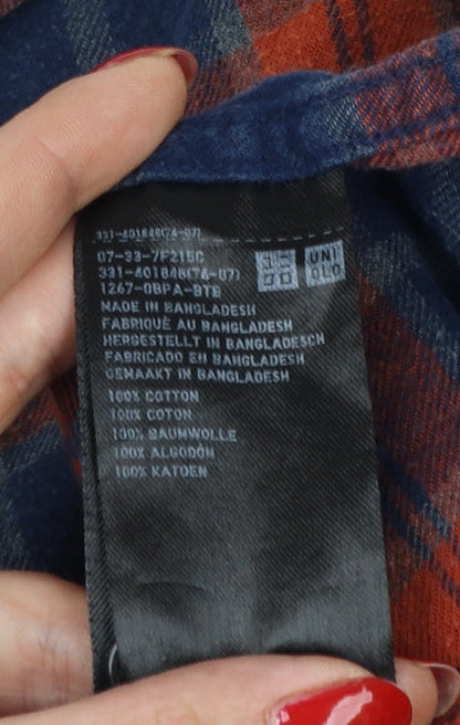 Uniqlo Men’s M Blue Orange Plaid Flannel Button-Down Shirt