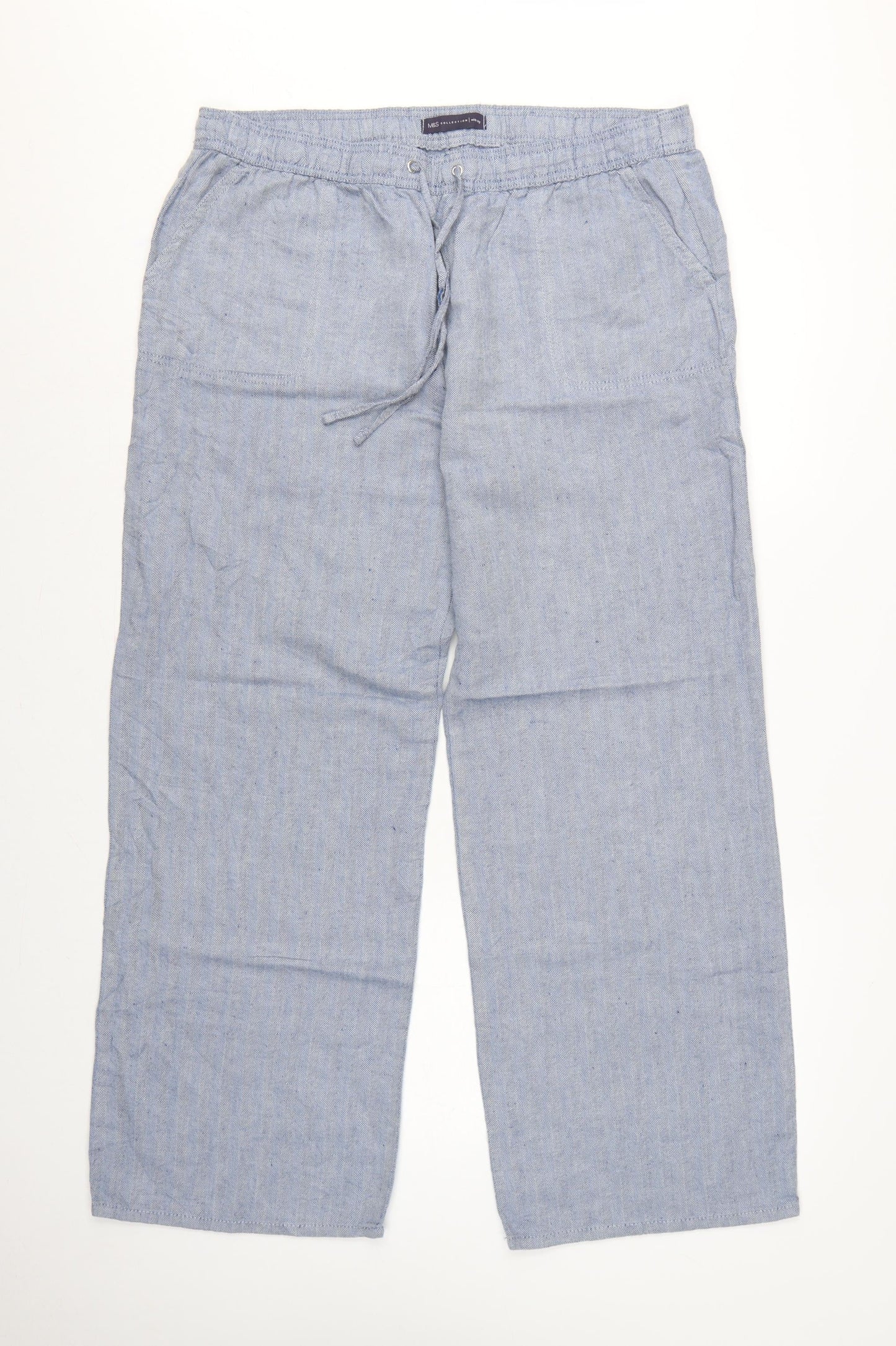 Marks and Spencer Women Blue UK 16 Linen Chambray Drawstring Trousers