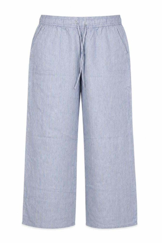 Marks and Spencer Women Blue UK 16 Linen Chambray Drawstring Trousers