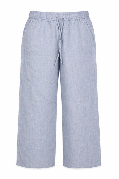 Marks and Spencer Women Blue UK 16 Linen Chambray Drawstring Trousers