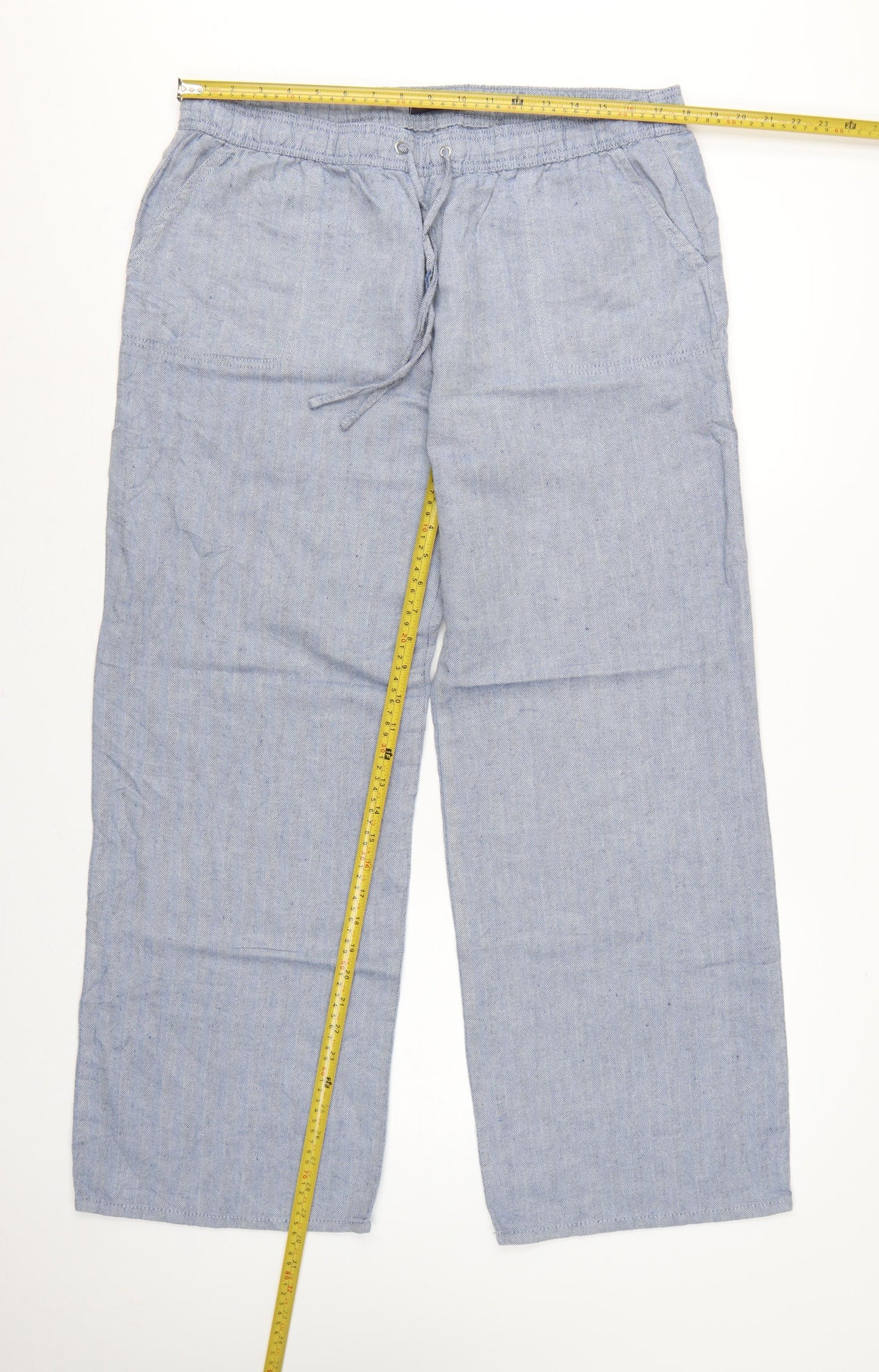 Marks and Spencer Women Blue UK 16 Linen Chambray Drawstring Trousers