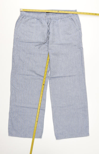 Marks and Spencer Women Blue UK 16 Linen Chambray Drawstring Trousers