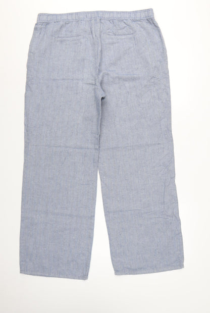 Marks and Spencer Women Blue UK 16 Linen Chambray Drawstring Trousers