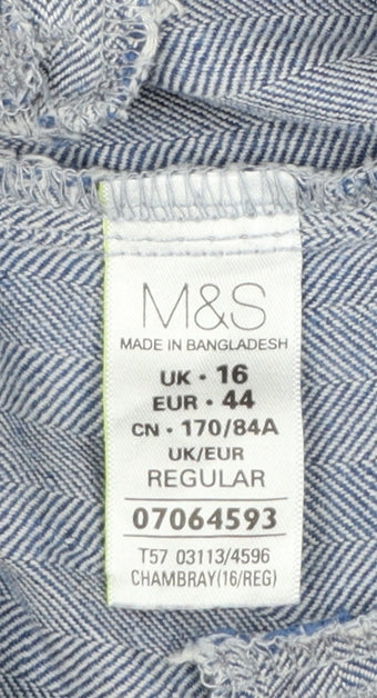 Marks and Spencer Women Blue UK 16 Linen Chambray Drawstring Trousers