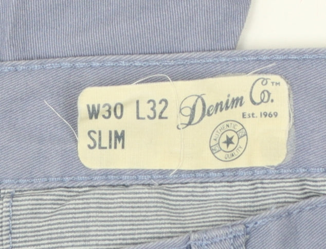 Denim Co. Men's Blue W30 L32 Slim Cotton Chino Trousers
