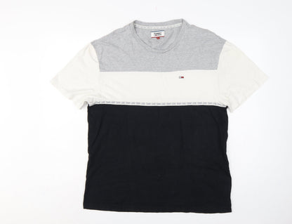 Tommy Jeans Men’s L Grey White Black Colourblock Logo T-Shirt