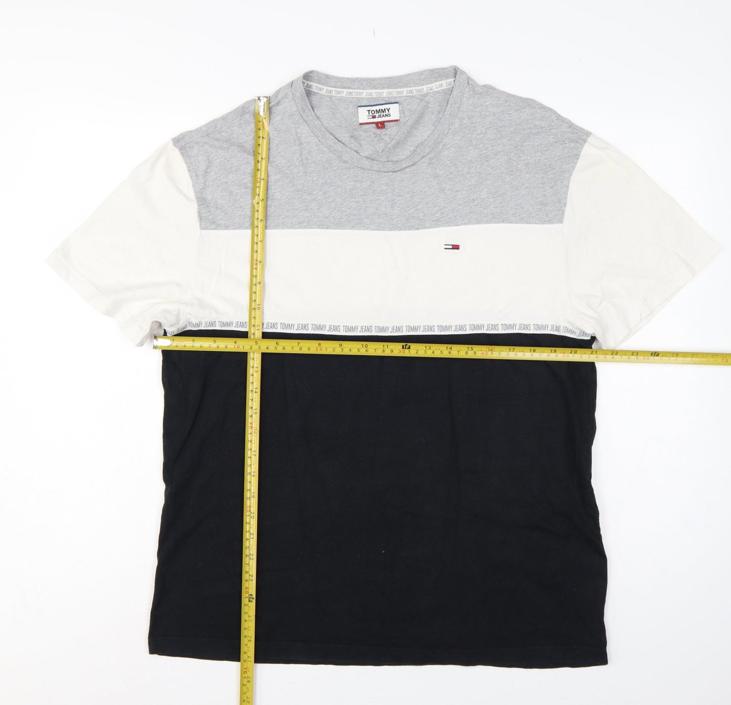 Tommy Jeans Men’s L Grey White Black Colourblock Logo T-Shirt
