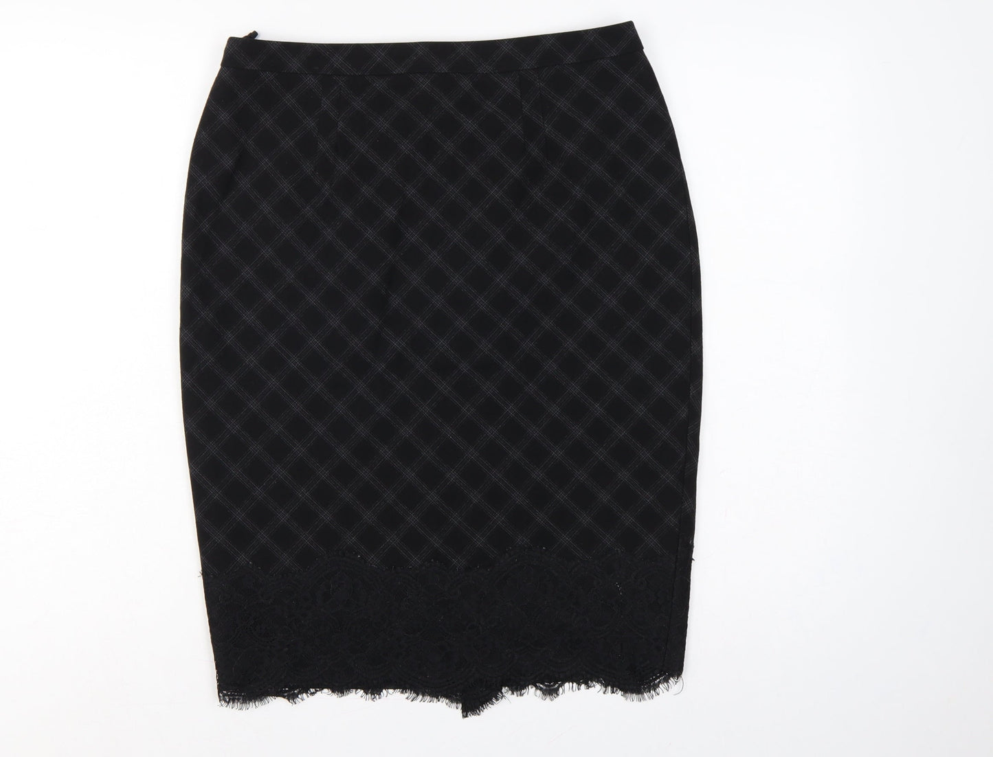 Marks and Spencer Women Black Check Lace Pencil Skirt UK 12