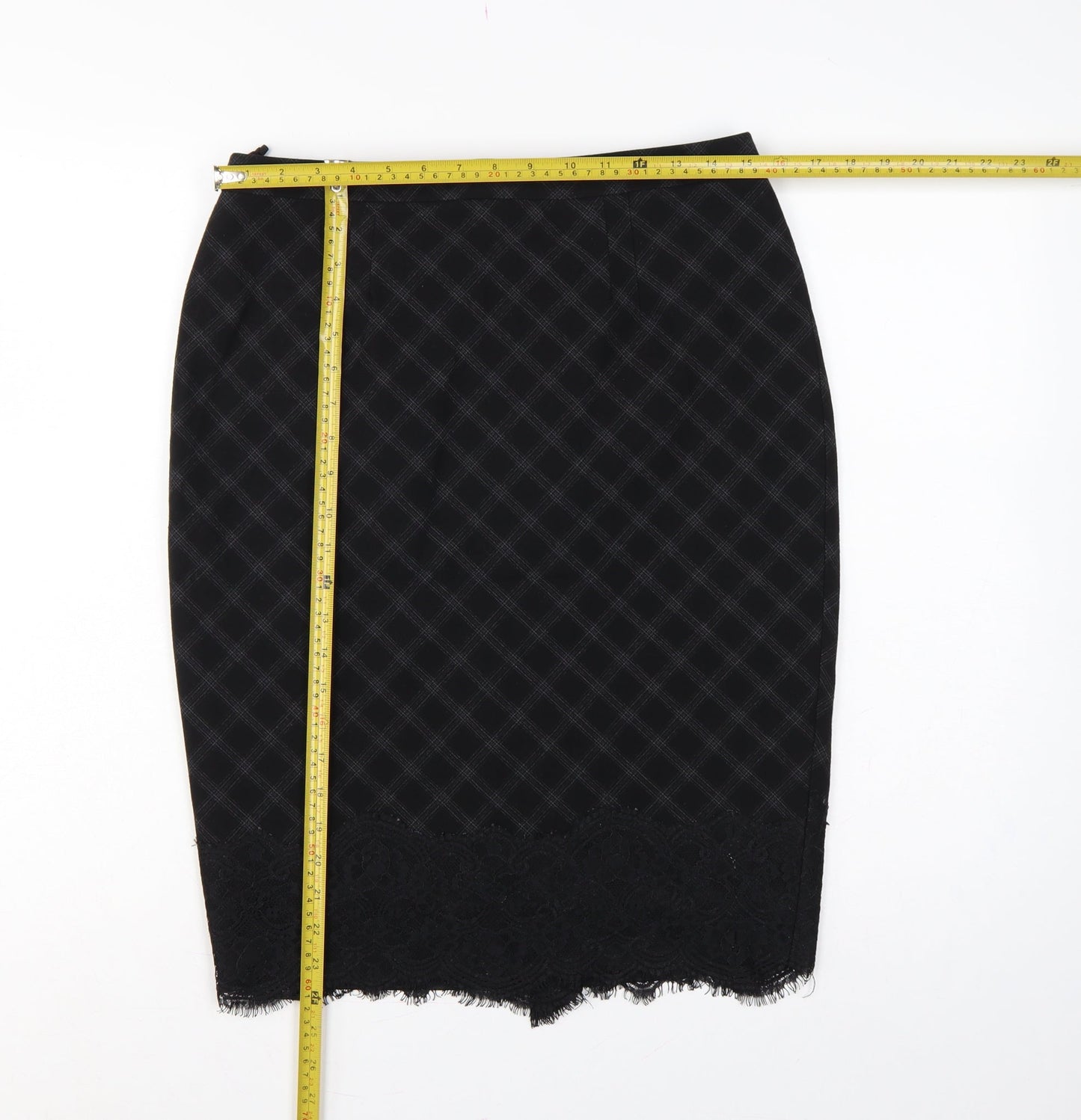 Marks and Spencer Women Black Check Lace Pencil Skirt UK 12