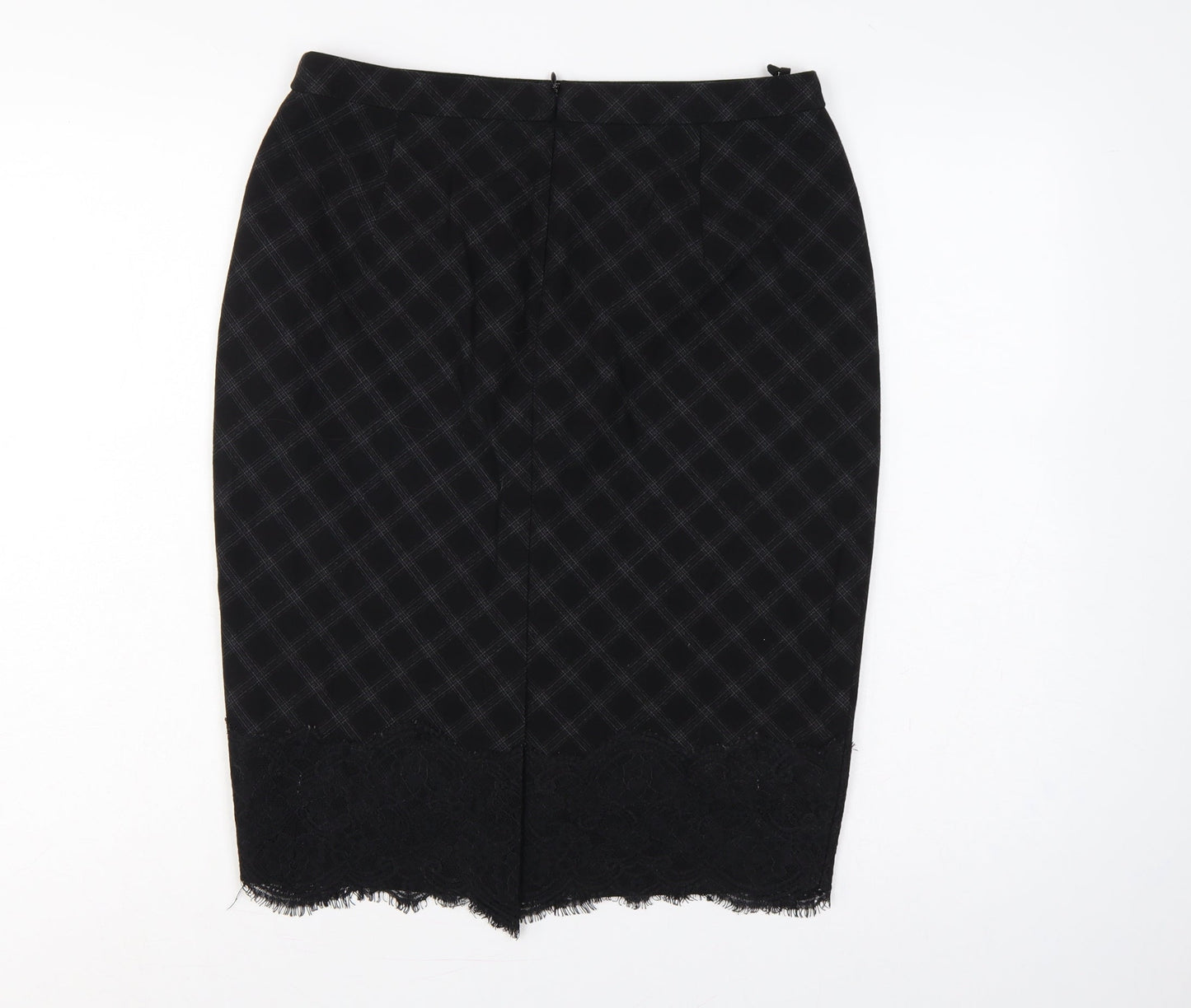 Marks and Spencer Women Black Check Lace Pencil Skirt UK 12