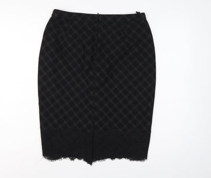 Marks and Spencer Women Black Check Lace Pencil Skirt UK 12