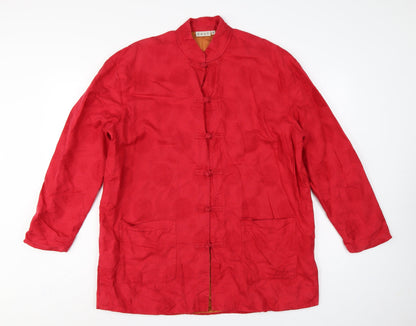East Women's Red UK 14 Linen Blend Mandarin Collar Frog Fastening Jacket