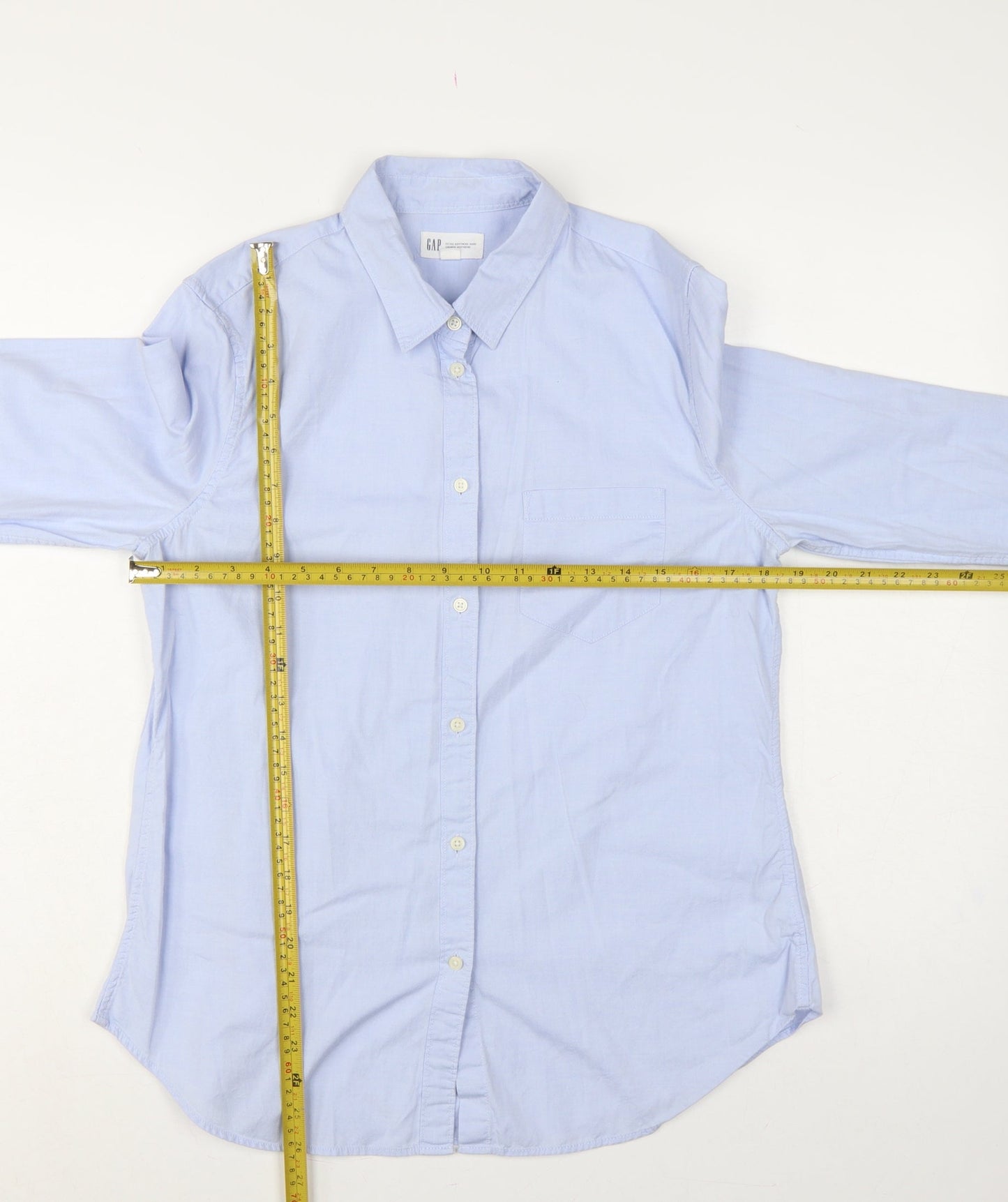 GAP Women Blue M Fitted Boyfriend Cotton Button-Up Long Sleeve Shirt