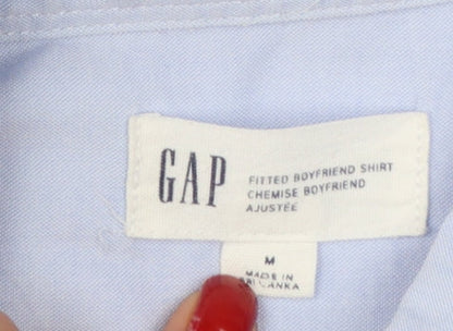 GAP Women Blue M Fitted Boyfriend Cotton Button-Up Long Sleeve Shirt