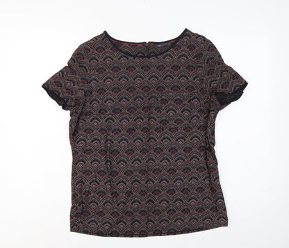 Marks and Spencer Women Black Geometric Viscose Blouse UK 12 Short Sleeve