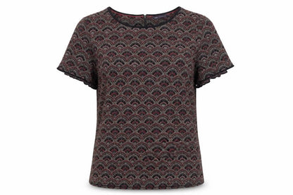 Marks & Spencer Women Black Geometric Viscose Blouse UK 12 Short Sleeve